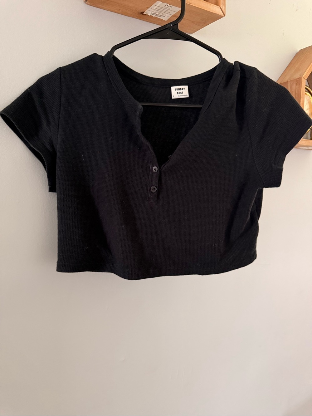 Sunday Best Black Ribbed Short-Sleeve Henley Crop Set With Matching Joggers